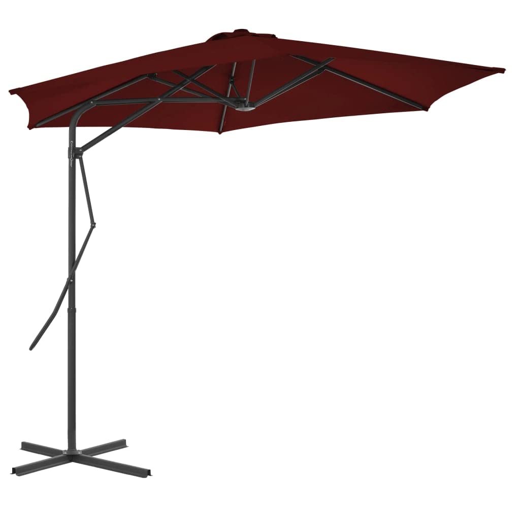 Generisch Parasol przeciwsłoneczny ze stalowym masztem, 300 x 230 cm, bordowy, odporny na promieniowanie UV, odporny na promieniowanie UV, obracany o 360 stopni, stabilny stojak, 6 żeber