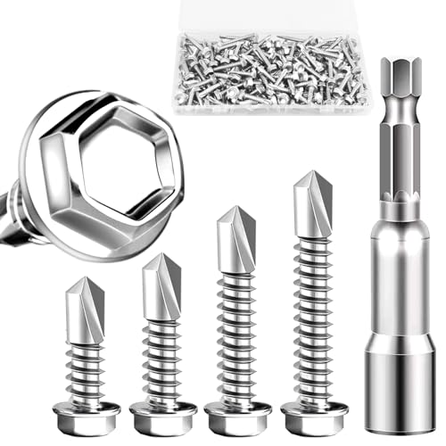 121 Stück Selbstschneidende Schrauben Set M4.8 * 16/19/25/32mm Trapezblechschrauben Silber Spenglerschrauben Bohrschrauben Edelstahl für Stahl Blechdach