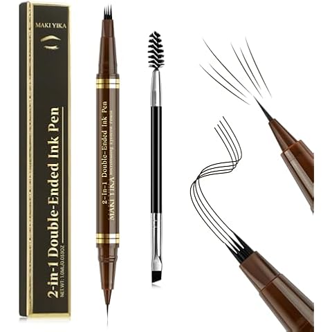 MAKI YIKA Microblading Eyebrow Pencil, Waterproof Eyebrow Pen with 4 Tip Brow Pen and Precise Brow Pencil to Create Natural Hair-Like Brows with Dual-ended Eyebrow Brush (A-Dark Brown) Cover