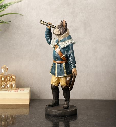 Image of ARMONIA Decorative French Bulldog Figurine, Royal Blue Attire, Telescope Design, Regal Character Statue | Showpiece Figurine Idol for Home Decor Gift,New Year Gift,Christmas Decoration & Housewarming