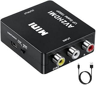 Aolirot RCA to HDMI Adapter, AV to HDMI Converter, 1080p to HDMI CVBS AV Composite Video Audio Adapter with USB Charge Cable for PC Laptop Mini Xbox PS2 PS3 TV STB VHS VCR Camera DVD