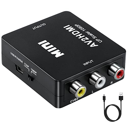 Aolirot RCA vers HDMI Adaptateur, Mini AV RCA CVBS vers HDMI Vidéo Audio Adaptateur 3RCA Composite AV vers HDMI Convertisseurs avec USB Câble pour Caméra/Xbox 360/PS2/WII/N64/Gamecube/lecteur DVD/VHS