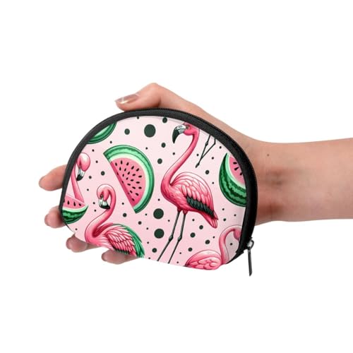 Portable Coin Purse Summery-Flamingos-Watermelon Mini Zippered Money Pouch Card Holder3