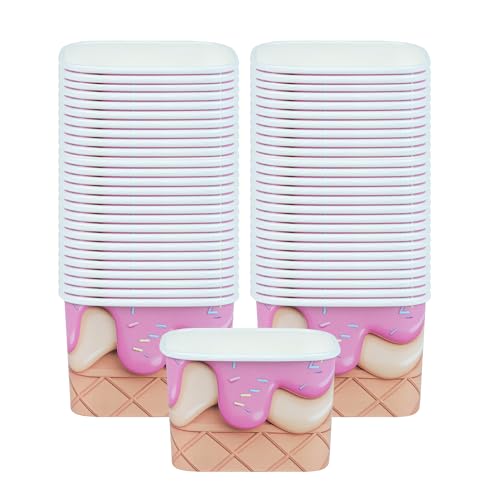 Image of Restaurantware Paper Cups 200 Count 12 Ounce Square Disposable Ice Cream Containers, Leak-Resistant Paper Dessert To Go Cups, Hot And Cold Food, Durable Vanilla Strawberry Swirl, Lids Sold Separately