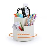 FRETONBA Pot à Crayon rotatif avec 3 compartiments, Organisateur Porte-stylo Bureau, Pot a Crayon Bureau, Blanc