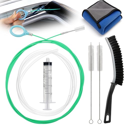 XANGNIER Upgraded Auto Sunroof Drain Cleaning Tool 118in Extra Long Flexible Car Sun Roof Drain Cleaner Unclogger Tool with Tube Cleaner Brush Syringe Hose Cleaning Kit for Windshield Wiper Hole 7Pcs