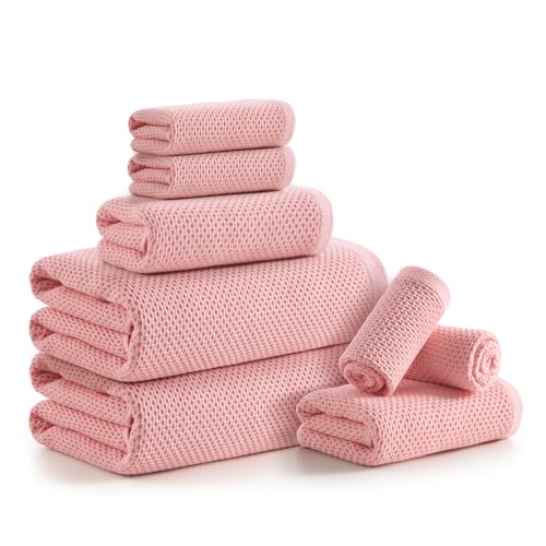 REDKISS 8-Piece Waffle Cotton Towel Set – Pink