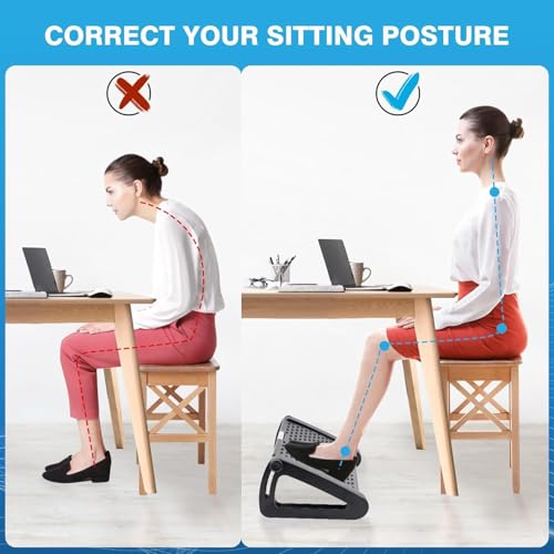 مسند قدم بارتفاع قابل للتعديل مع سطح تدليك تحت المكتب، مريح للمنزل والمكتب، اسود