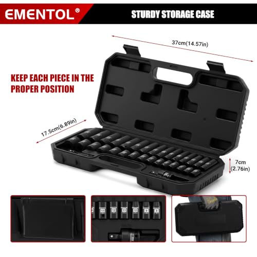 Image of EMENTOL 32Pcs 3 /8 inch Dr. Impact Socket Set, 8-22mm, 12-Pt, CR-V