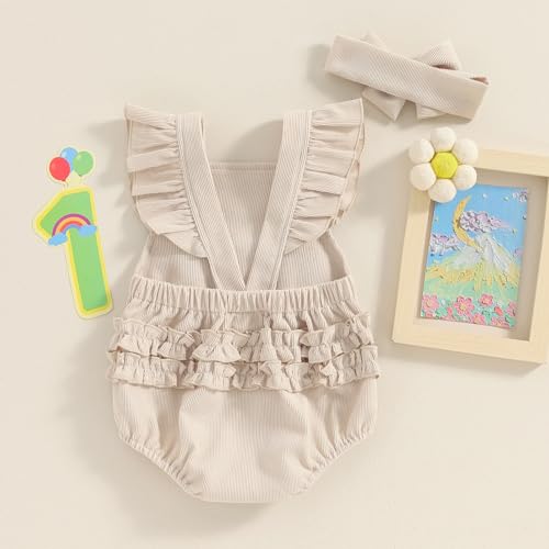 Baby Girl Birthday Outfit One Embroidery Romper Corduroy Ruffle Sleeveless Bodysuit Headband Cake Smash Outfits4