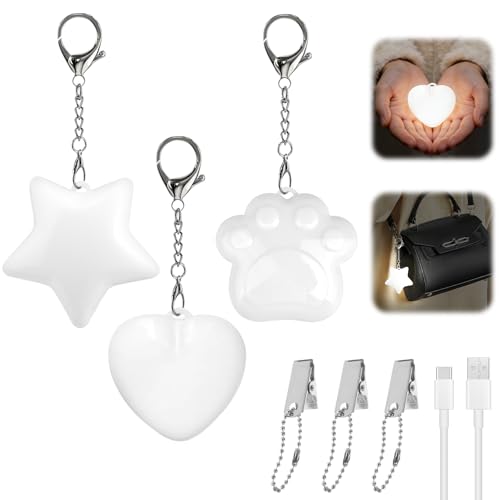 Pipihome Handtaschenlicht, 3 Stück Taschenlicht für Handtasche mit Sensor Aufladbar, Mini Herz Lampe für Handtasche, Leuchtender Handtaschen Anhänger, Geschenke für Frauen Mädchen Freundin Mutter