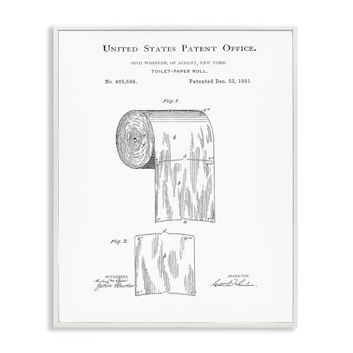 Stupell Industries 'Toilet Paper Roll Vintage Patent Minimal Black White',