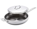 USA Pan 1545CW-1 Cookware 5-Ply Stainless Steel 13 Inch Gourmet Chef Skillet With Cover, Oven and Dishwasher Safe, Made in the USA, 13-Inch, Silver