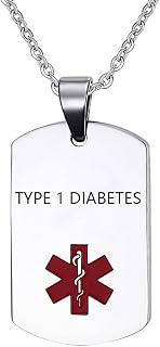 Medical Alert ID Necklace for Men Stainless Steel Emergency Medical Alert Jewelry Dog Tag Necklace Women