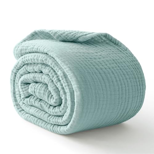 Image of 100% Cotton Muslin Blanket 40 inch x 40 inch, Breathable and Lightweight Cotton Twin Blankets, Soft Cooling Summer Gauze Blanket for All Season, Mint