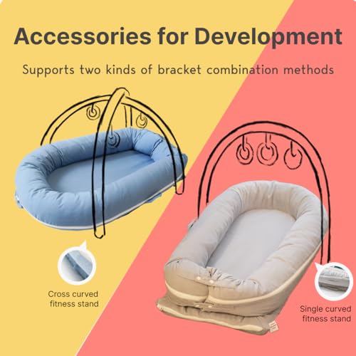 Deluxe Infant Lounger, Baby Nest Cover for Baby Girls & Boys, Newborn Essentials for Baby 0-12 Months, 100% Cotton, Co Sleeper Portable Travel Bed (ElsaBlue)