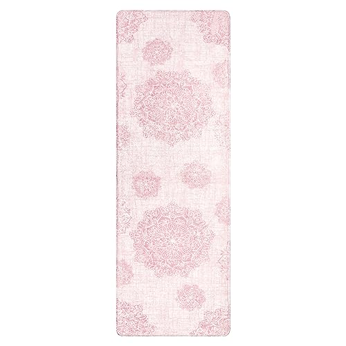 Lahome Vintage Medallion Hallway Runner Rug 2X6 Washable Non-Slip Runner Rug Throw Soft Low-Pile Laundry Room Rug Bathroom Runner Rug Pink Print Distressed Carpet Runner For Bedroom Entryway Kitchen #TOP1