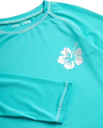 Image of Real Love Toddler Girls Rash Guard - Quick Dry Sun Protection Girls Swim Shirt Long Sleeve Rash Guard Kids Swim Top (2T-16)