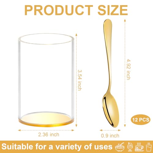 12 Pcs Gold Coffee Spoons with Holder 4.92 Inch Demitasse Espresso Spoons Mini Coffee Spoons Gold Tiny Dessert Spoons Small Tea Spoon Stainless Steel Acrylic Cylinder Holder for Party Coffee Bar Home