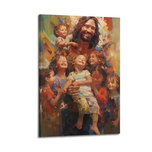 Poster Figure Chrétienne et Enfants 30x45cm avec Cadre