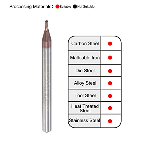Image of uxcell Ball Nose End Mill 0.75mm Tip Radius Solid Carbide AlTiSin Coated CNC Router Bits 2 Flute Spiral Milling Cutter HRC55 with 4mm Shank 50mm (2-inch) Length