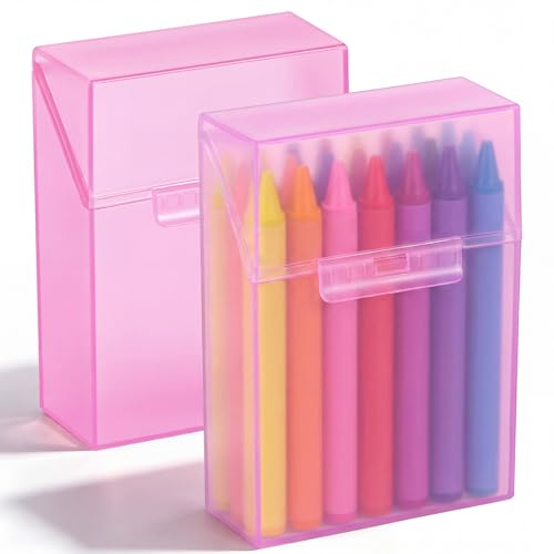Image of Clabby 2 Pcs Clear Plastic Crayon Boxes Hold 24 Count, Pink