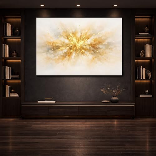Tableau abstrait explosion dorée acrylique moderne salon 45x30cm - 3