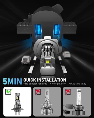 NOVSIGHT H7 LED Headlight Bulb - 90W 30000LM H7 Headlight Bulb, 1:1 Size Super Bright 6500K White Light Conversion Kit, Plug and Play, IP68 Waterproof, Pack of 2 - Image 8