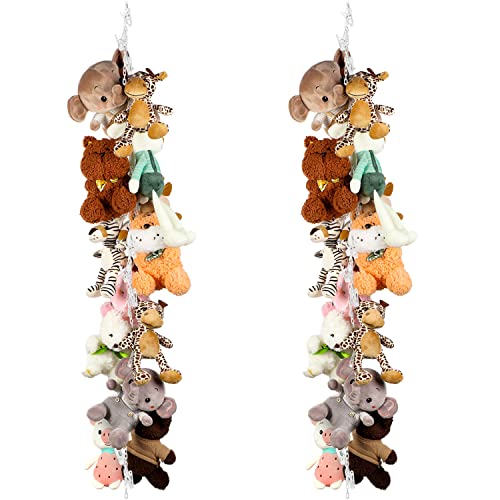 2 Pieces Stuffed Animals Storage Chain Plastic Toy Chain Organizer With 40 Pieces Plastic Clips, 2 Pieces Ceiling Hook And Door Hook For Hanging Plush Toys Hats Socks Holiday Cards #TOP19