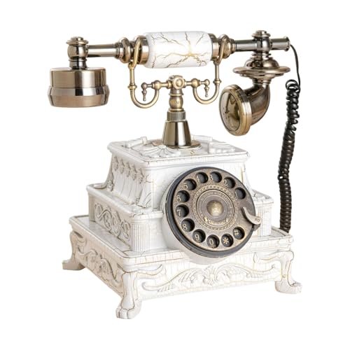 Téléphone filaire rétro blanc à cadran rotatif vintage avec fonction de recomposition classique