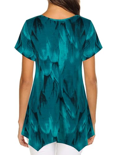Nandashe Women Short Sleeves Tunic Shirts Casual Scoop Neck Floral Irregular Hem Blouses Tops2