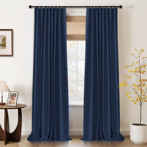100% Blackout Shield Linen Textured Total Blackout Curtains 96 Inches Long