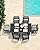 SERWALL 5 Piece Outdoor Dining Table Sets for 4 with 1 Umbrella Hole Cut-Out Rectangular Table and 4 Textilene Chairs, HDPE Dining Table Sets for Garden, Backyard, Poolside, Black