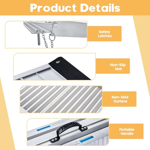 gardhom Wheelchair Ramp 2FT -7 FT Folding Aluminum Ramps for Wheelchairs for Mobility Scooters Home Entrance Threshold Doorways - Image 2