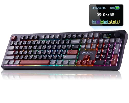 Image of AULA F106 Pro Wireless Gaming Keyboard Creamy Mechanical Keyboards 104 Keys | 8000mAh,Hot Swappable Custom Full Size Knob&Screen,RGB Backlit,Pre-lubed Blaze Switches,PBT Keycaps,Tri-Mode BT /2.4GHz /USB-C