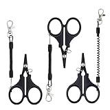3 PCS Fishing Scissors, Stainless Steel Fishing Line Cutter &braided Line Cutter, Cutters with Titanium Coating-Fishing with Hook and Retractable Coil Lanyards Fishing Accessories (Black)