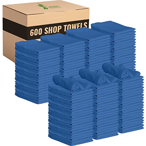 Image of GREEN LIFESTYLE Blue Shop Towels 12x14, 600 Pack, 100% Cotton Super Absorbent & Durable Shop Rags, Reusable Shop Rags Bulk, Multipurpose Cleaning Towels for Automobiles, Industries, Garage and Home
