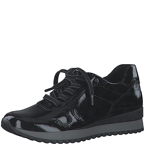 MARCO TOZZI Damen Sneaker flach aus Kunstleder zum Schnüren, Schwarz (Black Pat.Cb.), 38