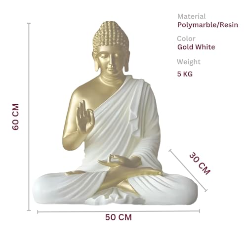 Image of 2 Feet Height Decorative Meditating Buddha Idol for Home Decor Big Size, Black Ceramic Murti, Meditation Buddha Statue, Home Garden Decor (Golden & White)