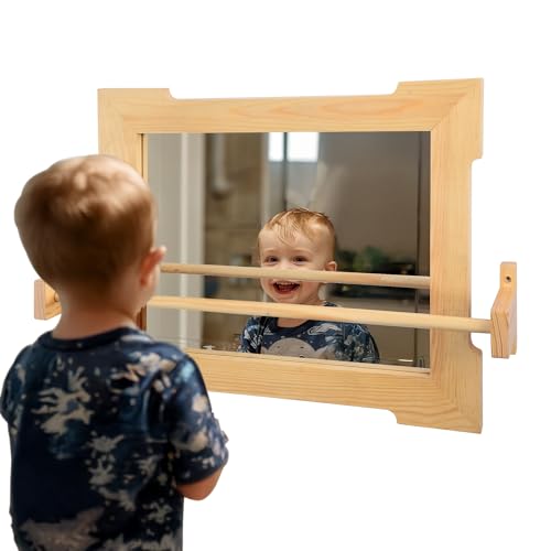Image of Lswyimao Montessori Mirror Wooden Toddler Mirror 50x40cm Montessori Furniture Baby Pull-ups Children Pull-ups for Learning to Walk and Encouraging Independent Standing Baby Pull-ups for 6-12 Months