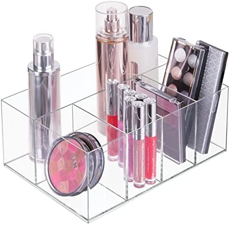 mDesign Makeup Organiser  Cosmetics Organiser With 5 Compartments for Makeup Storage, Nail Polish Storage and Beauty Products Storage  Clear