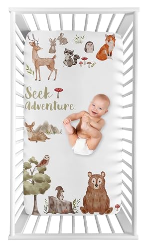 Image of Sweet Jojo Designs Fitted Baby Crib Sheets (Woodland Animals) for Boys or Girls, Infant Nursery, Toddler Room - Standard Size (Photo Op, Farmhouse, Forest Woods, Bear, Fox, Hedgehog, Deer, Sage Green)