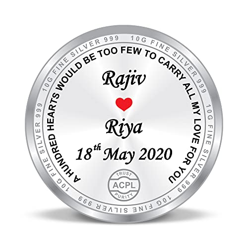 Image of TRUESILVER ACPL BIS Hallmarked Personalised Anniversary 5 /10 /20 /50 /100 gm 999 Pure Silver Coin by ACPL