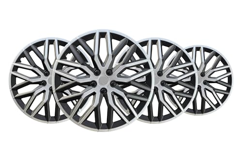 +PWR Car Parts Tapacubos 15" Nova Negro/Plata, Juego de 4 Unidades, Universales, ABS de Alto Impacto, Fijación por Presión, Diseño Moderno y Ventilación Optimizada