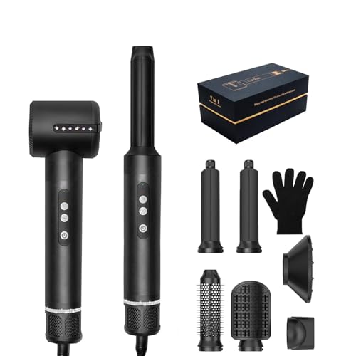 Hair Dryer Brush 7 in 1 Auto Air Curling Iron Set 3 Temperature 1000W Powerful Negative Ionic Hair Styler 60000RPM Air Styler Multi-Hair Styling Brush