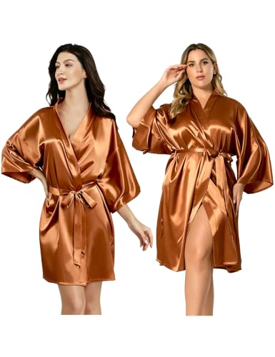 Image of EPLAZA Women Silky Satin Robe Wedding Bridal Party Bride Bridesmaid Robes Kimono Loungewear Dressing Gowns
