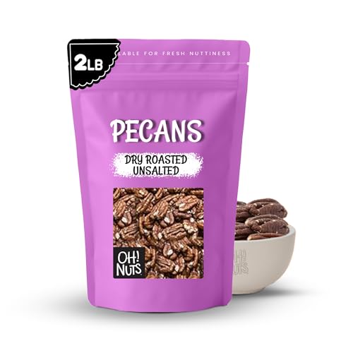 Oh! Nuts Pecans Dry Roasted Unsalted - Kosher, Oil-Free, All Natural Pecans - For Baking, Snacks, Salad, Dressing - Packed in 2 LB Resealable Bulk Bag