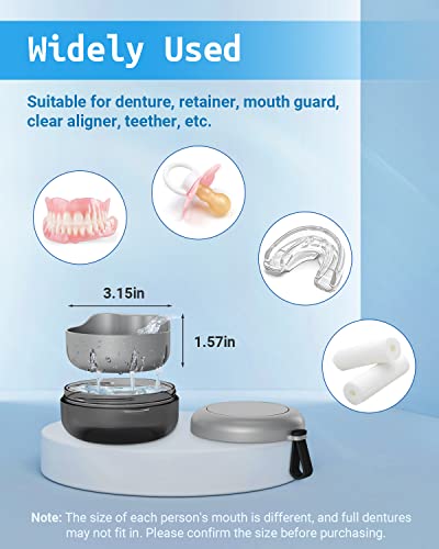 Denture Bath Case, Denture Cup, Leak Proof Portable Retainer Case, Denture Cleaning Kit With Cleaner Brush, Denture Box With Strainer & Mirror, Denture Case For Aligner Retainer Mouth Guard #TOP2