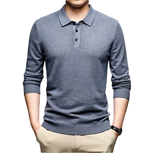 Pull en tricot homme col rabattable bleu gris L pour l'automne et l'hiver