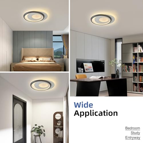SEABLE Modern LED Ceiling Light with Remote Control, 14.2" Black Flush Mount Ceiling Light, Dimmable 3000K-6000K Ceiling Lamp for Bedroom, Living Room, Kitchen, Hallway & Entryway by SEABLE - Used condition - Image 8